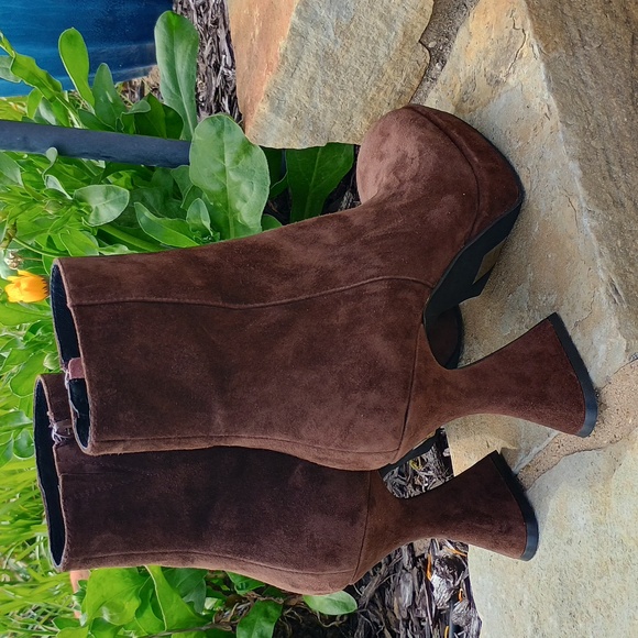 Jeffrey Campbell Humanity Zip Platform Brown Suede Boots Women's Size 8.5 - Picture 4 of 7